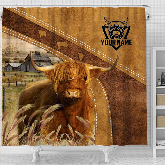 Joycorners Custom Name Highland Cattle Pattern Shower Curtain