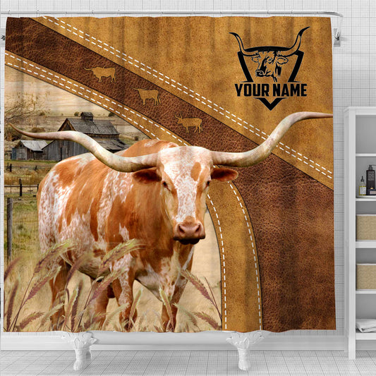 Joycorners Custom Name Texas Longhorn Pattern Shower Curtain