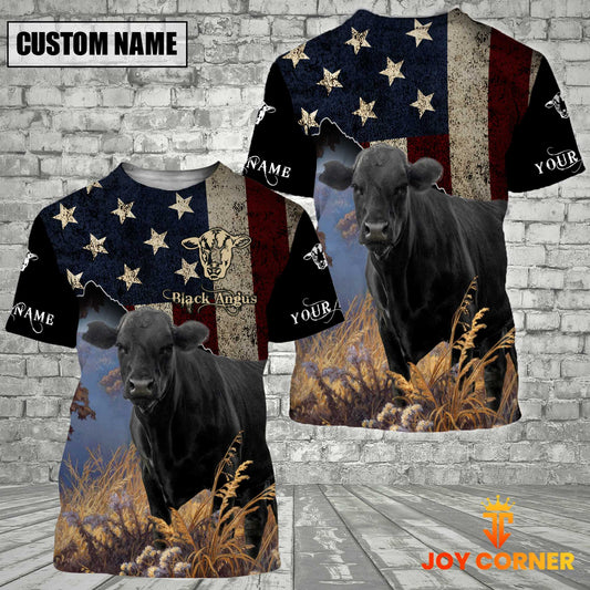 Joycorner Custom Name Black Angus America Pattern T-Shirt