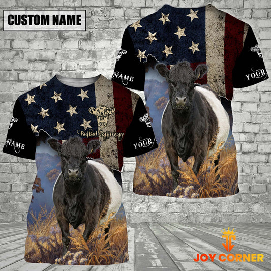 Joycorner Custom Name Belted Galloway America Pattern T-Shirt