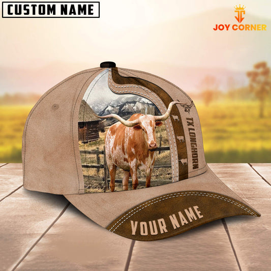 Joycorners Texas Longhorn Custom Name Light Brown Cap