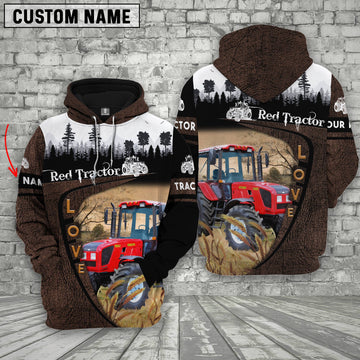 Joycorners Red Tractor On Farms Custom Name Printed 3D Wooden Forest Hoodie
