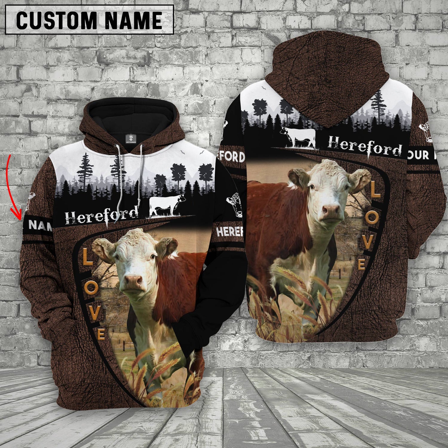 JC - On Farms Custom Name Printed 3D Wooden Forest Hoodie
