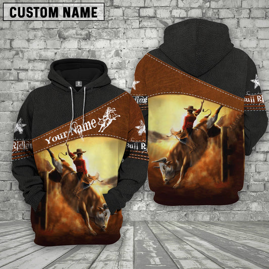 Joycorners Bull Riding Custom Name Printed 3D Black Hoodie