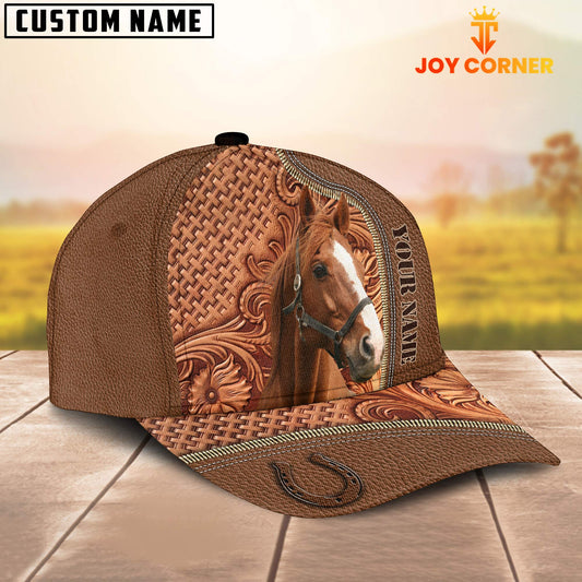 Joycorners Custom Name Horse Leather Carving Patterns Cap