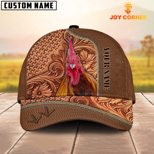 Joycorners Custom Name Chicken Leather Carving Patterns Cap