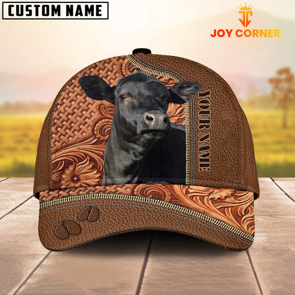 Joycorners Custom Name Black Angus Leather Carving Patterns Cap