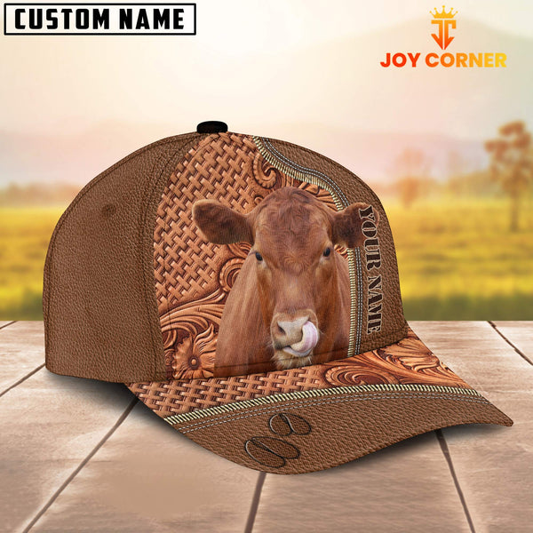 Joycorners Custom Name Red Angus Leather Carving Patterns Cap