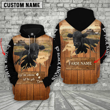 Joycorners Black Angus Custom Name Live Like Someone Left The Gate Open Wood Pattern Hoodie