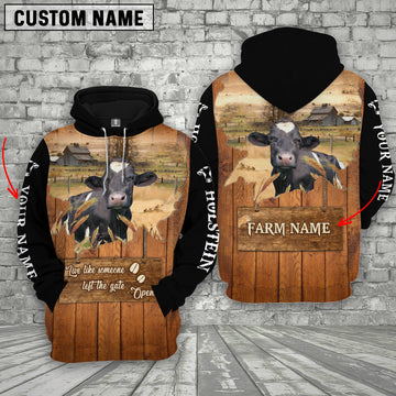 Joycorners Holstein Custom Name Live Like Someone Left The Gate Open Wood Pattern Hoodie