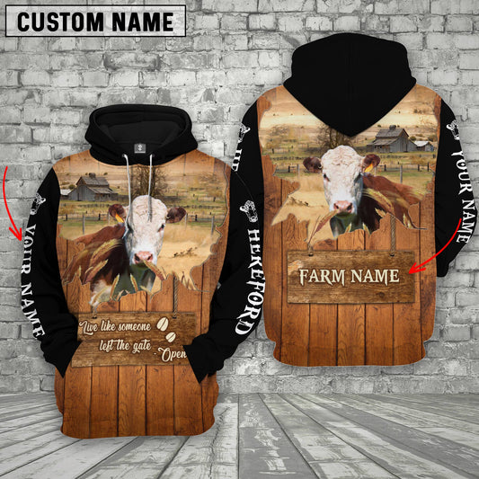 Joycorners Hereford Custom Name Live Like Someone Left The Gate Open Wood Pattern Hoodie