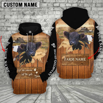 Joycorners Belted Galloway Custom Name Live Like Someone Left The Gate Open Wood Pattern Hoodie