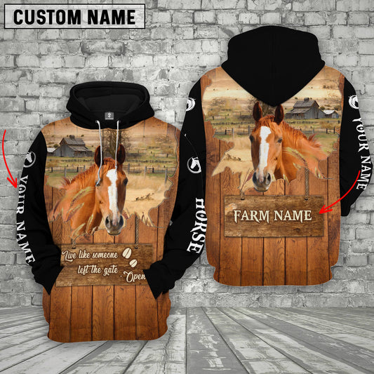Joycorners Horse Custom Name Live Like Someone Left The Gate Open Wood Pattern Hoodie
