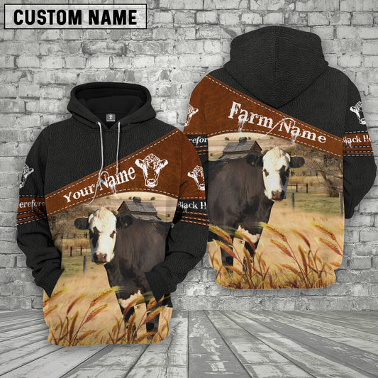 Joycorners Black Hereford On Farms Custom Name Printed 3D Black Hoodie