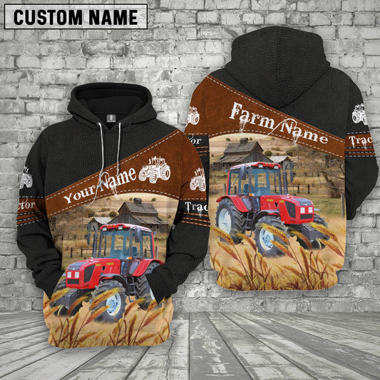 Joycorners Red Tractor On Farms Custom Name Printed 3D Black Hoodie