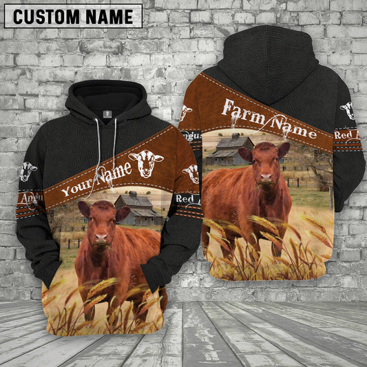 Joycorners Red Angus On Farms Custom Name Printed 3D Black Hoodie