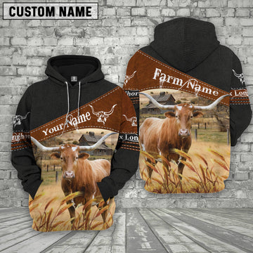 Joycorners Texas Longhorn On Farms Custom Name Printed 3D Black Hoodie