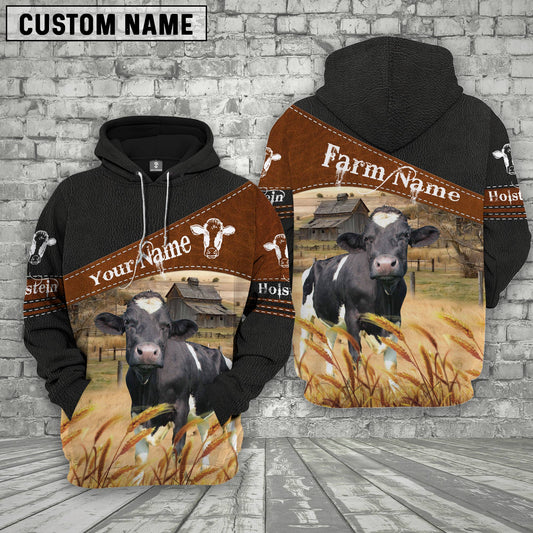 Joycorners Holstein On Farms Custom Name Printed 3D Black Hoodie