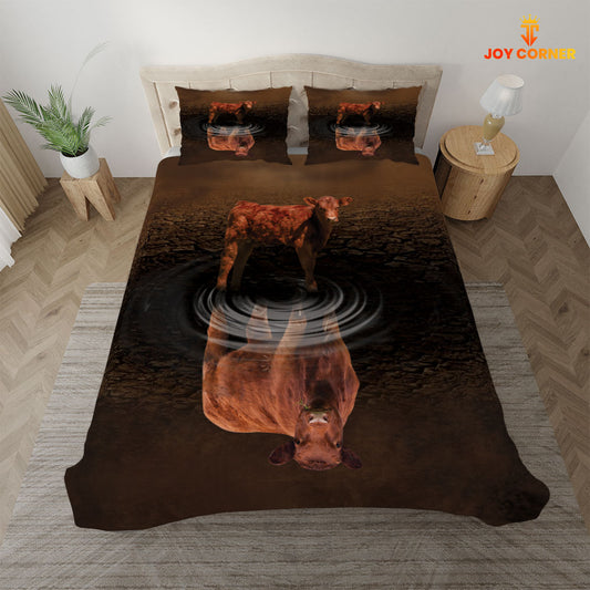 JoyCorners Red Angus Mother And Child 3D Bedding Set