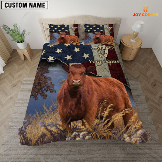 JoyCorners Red Angus America Customized Name 3D Bedding Set