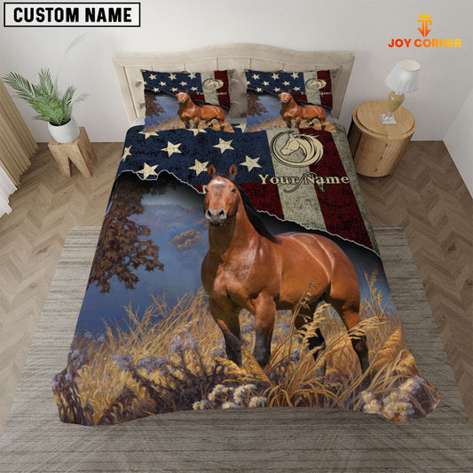 JoyCorners Horse America Customized Name 3D Bedding Set