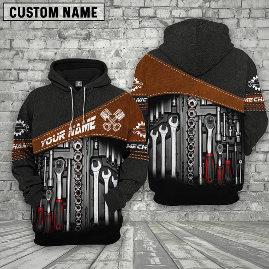 Joycorners Mechanic Custom Name Printed 3D Black Hoodie