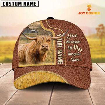 Joycorners Highland Cattle Live Like Someone Customized Name Brown Leather Cap