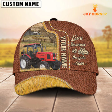 Joycorners Red Tractor Live Like Someone Customized Name Brown Leather Cap