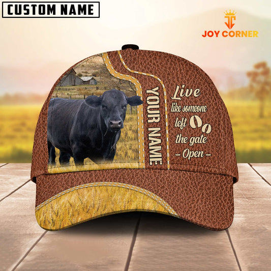 Joycorners Black Angus Live Like Someone Customized Name Brown Leather Cap