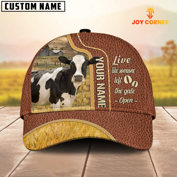Joycorners Holstein Live Like Someone Customized Name Brown Leather Cap