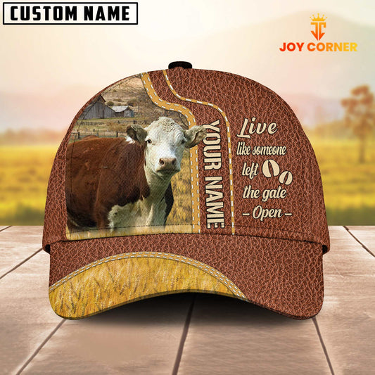 Joycorners Hereford Live Like Someone Customized Name Brown Leather Cap