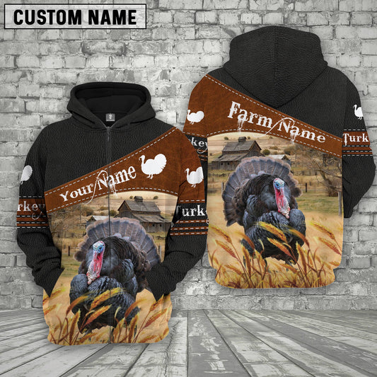 Joycorners Turkey On Farm Custom Name Printed 3D Black Hoodie