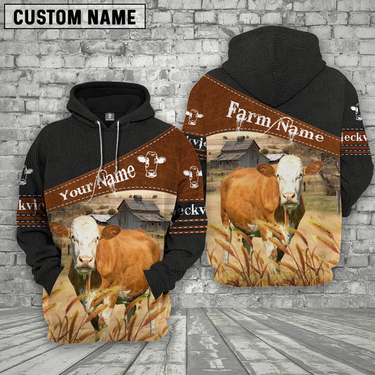 Joycorners Fleckvieh On Farm Custom Name Printed 3D Black Hoodie