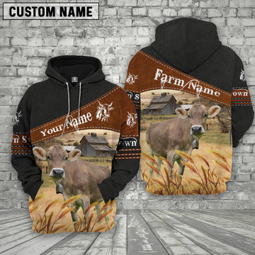 Joycorners Brown Swiss On Farm Custom Name Printed 3D Black Hoodie