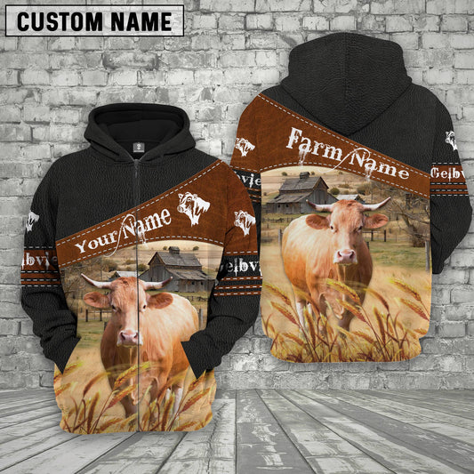 Joycorners Gelbvieh On Farm Custom Name Printed 3D Black Hoodie