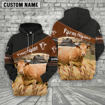 Joycorners Limousin On Farm Custom Name Printed 3D Black Hoodie