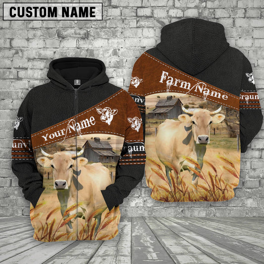 Joycorners Braunvieh On Farm Custom Name Printed 3D Black Hoodie