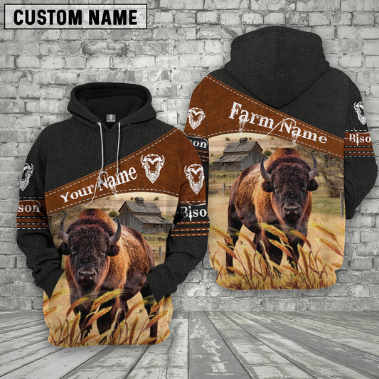 Joycorners Bison On Farm Custom Name Printed 3D Black Hoodie