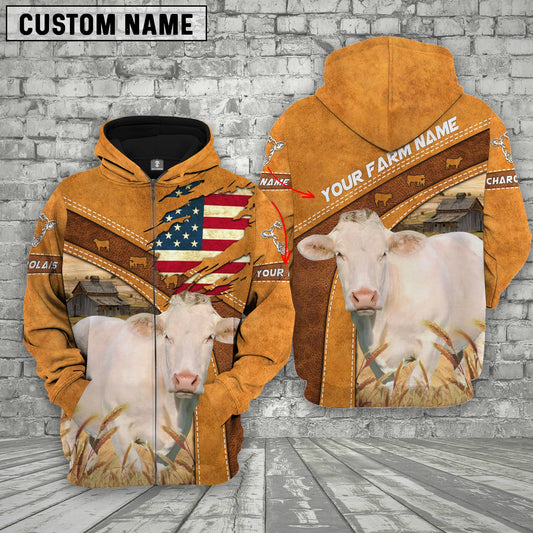 Joycorners Personalized Name 3D Charolais Flag Hoodie