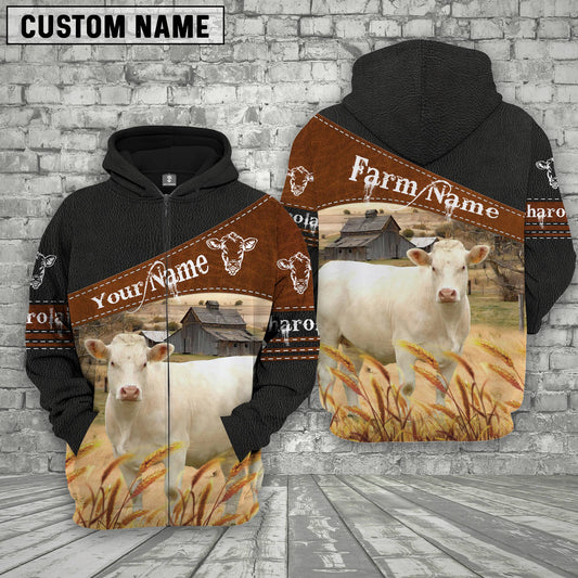 Joycorners Charolais On Farm Custom Name Printed 3D Black Hoodie