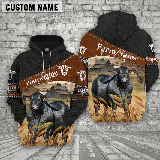 Joycorners Brangus On Farm Custom Name Printed 3D Black Hoodie