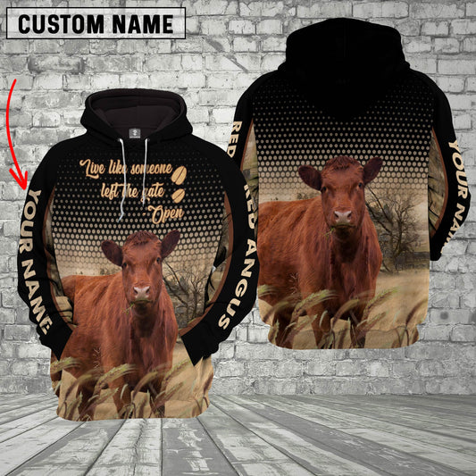 Joycorners Red Angus Live Like Someone Left The Gate Open On The Meadow Custom Name Black Hoodie