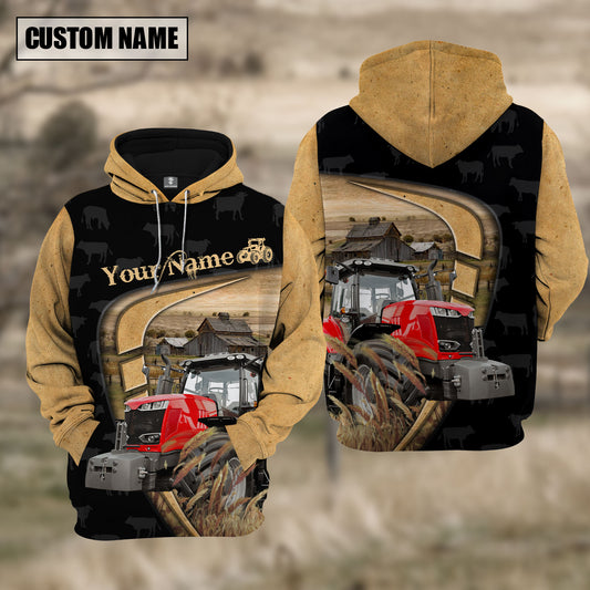 Joycorners Personalized Name Farm Red Tractor Black Yellow Hoodie