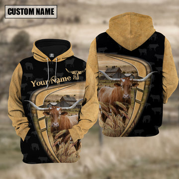 Joycorners Personalized Name Farm Texas Longhorn Black Yellow Hoodie