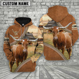 Joycorners Personalized Name Farm Texas Longhorn Cattle Light Brown Hoodie