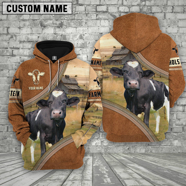 Joycorners Personalized Name Farm Holstein Cattle Light Brown Hoodie