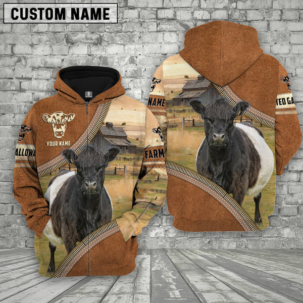 Joycorners Personalized Name Farm Belted Galloway Cattle Light Brown Hoodie