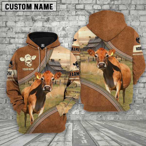 Joycorners Personalized Name Farm Jersey Cattle Light Brown Hoodie