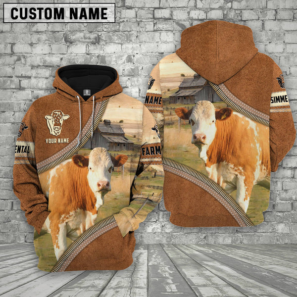 Joycorners Personalized Name Farm Simmental Cattle Light Brown Hoodie