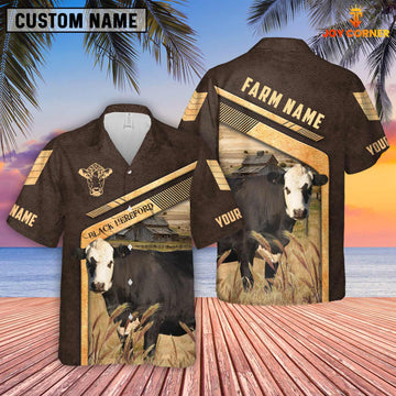 Joy Corners Black Hereford Brown Pattern Customized Name 3D Hawaiian Shirt